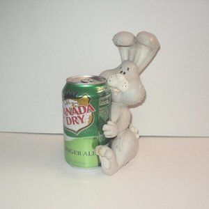 Ceramic Rabbit Beverage Holder Bunny Gray 7" High x 5" Wide Soda Pop Can Holder